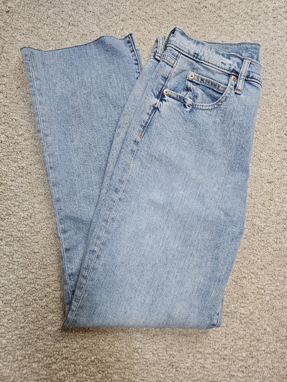 Gap Kick Fit High Rise Light Wash Raw Hem Straight Ankle Denim Jeans Size 10L